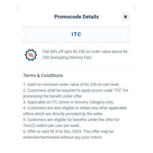 Paytm ONDC LOOT: Buy any ITC Products worth 250 or more and get 50% off (Valid 2 Times Per Week per User)